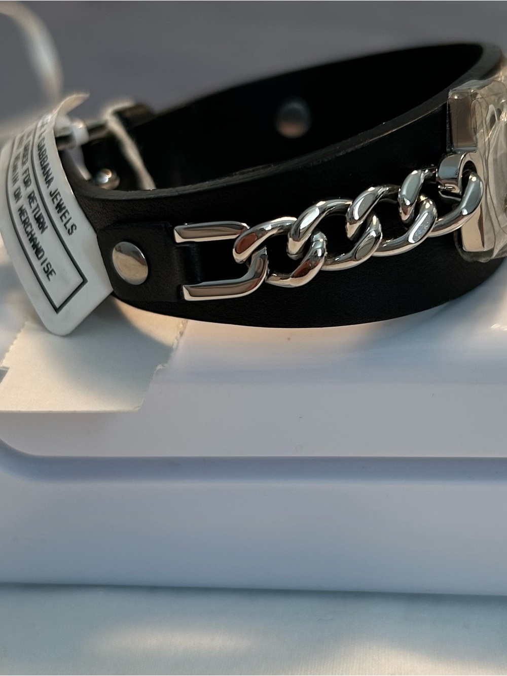Dolce & Gabbana Womens black Leather Cuff Adjustable Bracelet w/ Silver D&G Logo - Picture 5 of 11